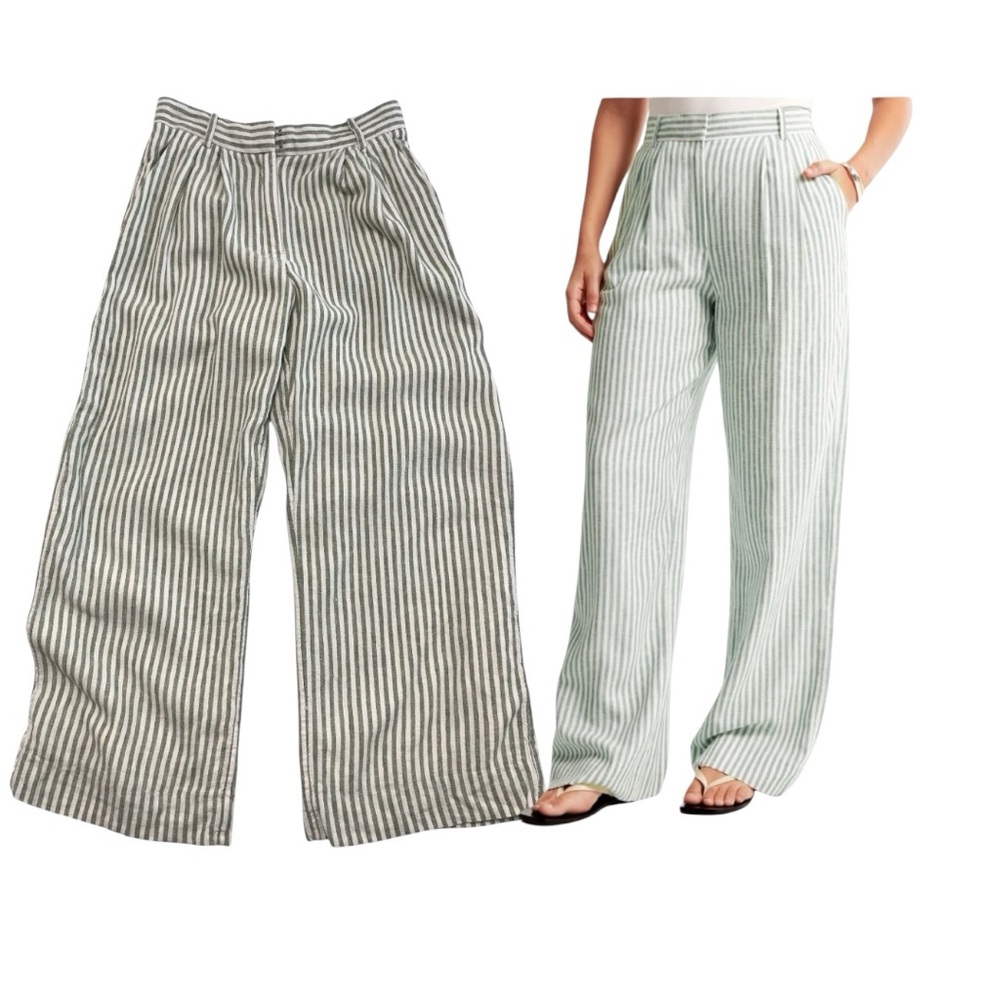 Striped Linen Blend Wide-Leg Pants Size 27s